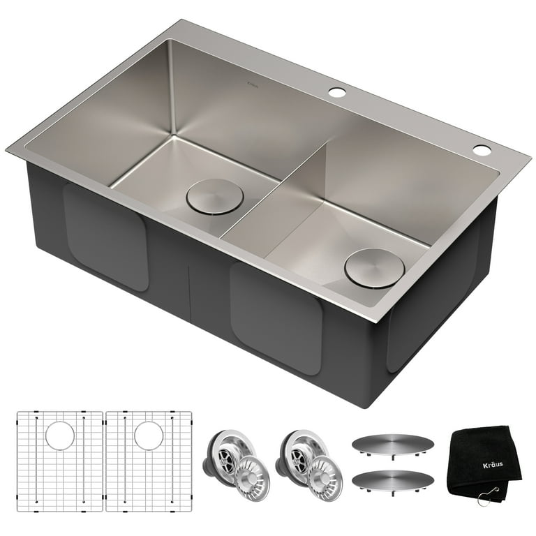Standart PRO Drop-In/Topmount 16-Gauge Stainless Steel 33 in. x 22 in. Double Bowl 2-Hole Kitchen Sink Standart PRO Drop-In/Topmount 16-Gauge Stainless Steel 33 in. x 22 in. Double Bowl 2-Hole Kitchen Sink