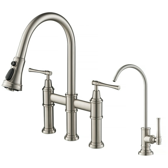 KRAUS Allyn Transitional Bridge Kitchen Faucet and Water Filter Faucet Combo in Spot Free Stainless Steel