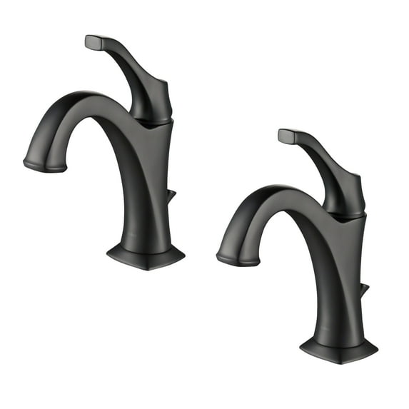 KRAUS Arlo Matte Black Single Handle Basin Bathroom Faucet with Lift Rod Drain and Deck Plate (2-Pack)