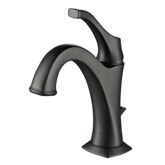 KRAUS Arlo Matte Black Single Handle Basin Bathroom Faucet with Lift Rod Drain and Deck Plate