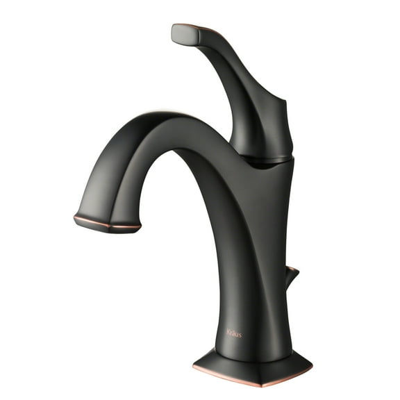 KRAUS Arlo Oil Rubbed Bronze Single Handle Basin Bathroom Faucet with Lift Rod Drain and Deck Plate