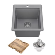KRAUS Bellucci 18 Granite Composite Workstation Drop-In Top Mount Single Bowl Kitchen Bar Sink in Metallic Grey with Accessories