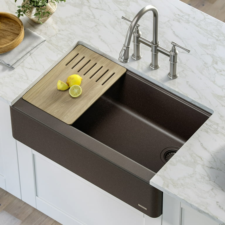 Bellucci MetallTek Farmhouse ApronFront Granite Composite 33 in.Single Bowl Kitchen Sink with Cutting Board in Black Bellucci MetallTek Farmhouse ApronFront Granite Composite 33 in.Single Bowl Kitchen Sink with Cutting Board in Black