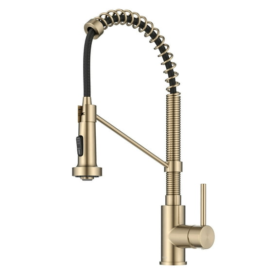 KRAUS Bolden Commercial Style 2-Function Single Handle Pull Down Kitchen Faucet in Spot-Free Antique Champagne Bronze