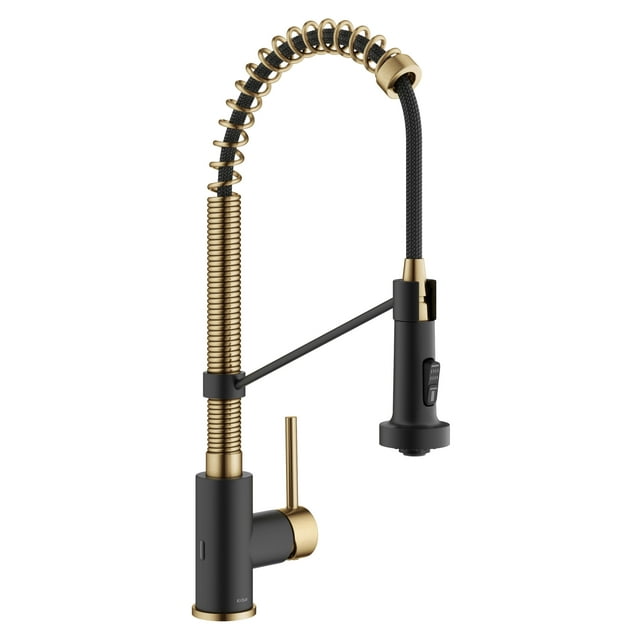 KRAUS Bolden Touchless Sensor Commercial Style 2-Function Single Handle Pull Down Kitchen Faucet in Brushed Brass / Matte Black