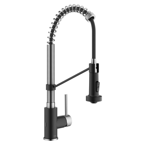 KRAUS Bolden Touchless Sensor Commercial Style 2-Function Single Handle Pull Down Kitchen Faucet in Spot-Free Stainless Steel / Matte Black