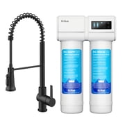 KRAUS Britt 2-in-1 Commercial Style Pull-Down Single Handle Water Filter Kitchen Faucet in Matte Black with Purita 2-Stage Under-Sink Filtration System