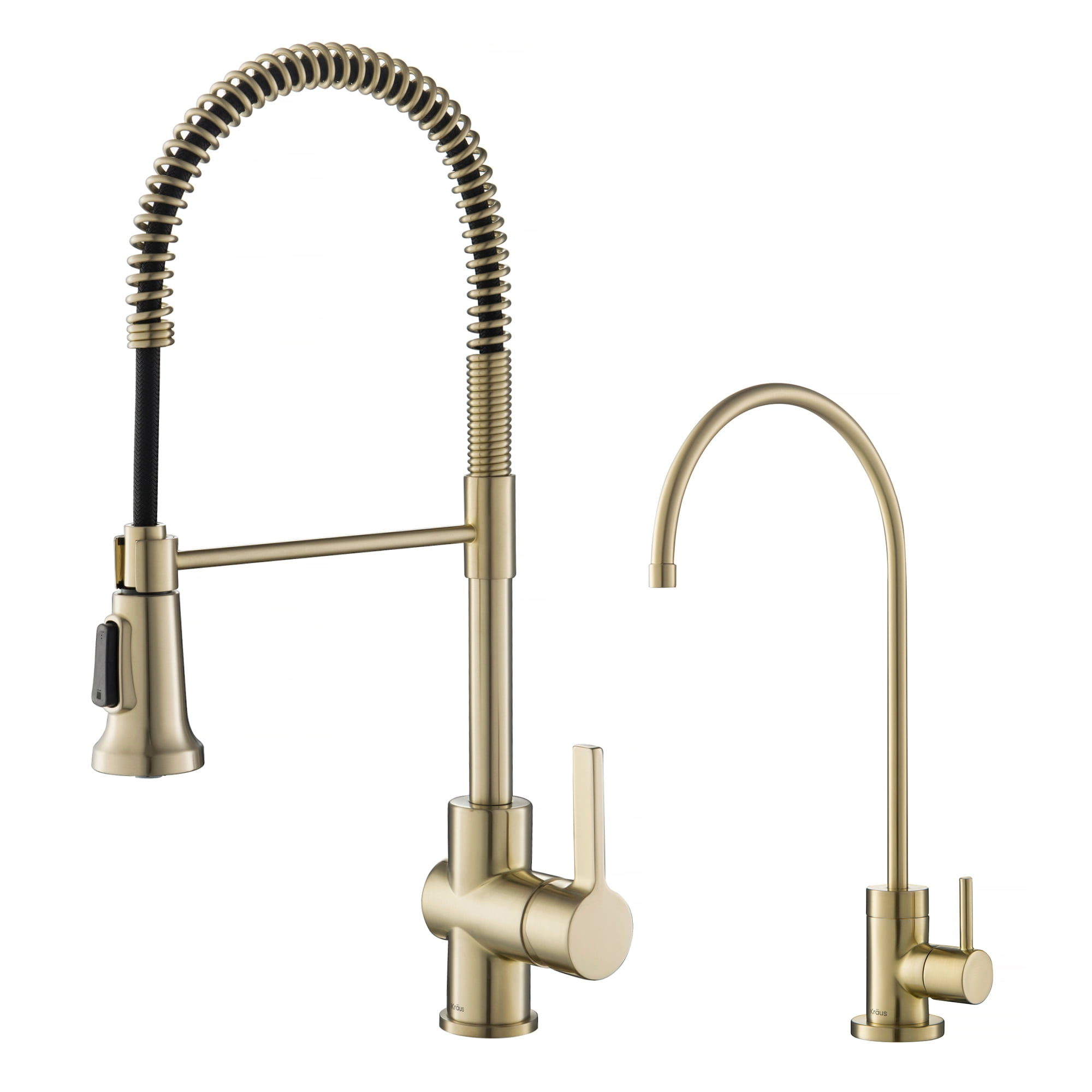 KRAUS Britt Commercial Style Kitchen Faucet and Purita Water Filter Faucet Combo in Brushed Gold