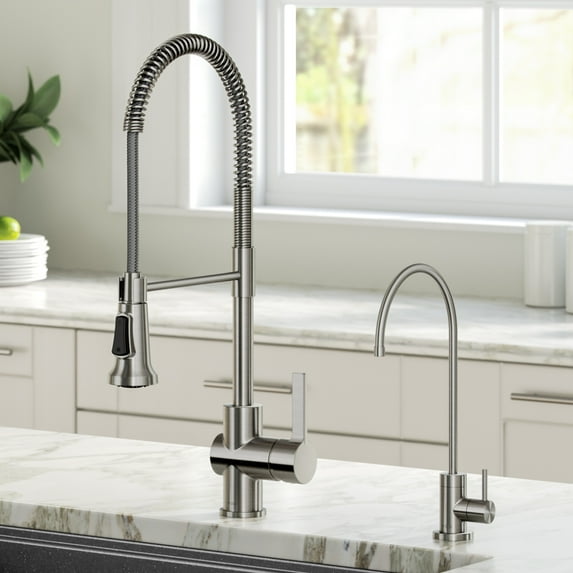 KRAUS Britt™ Commercial Style Kitchen Faucet and Purita™ Water Filter Faucet Combo in Spot Free Stainless Steel