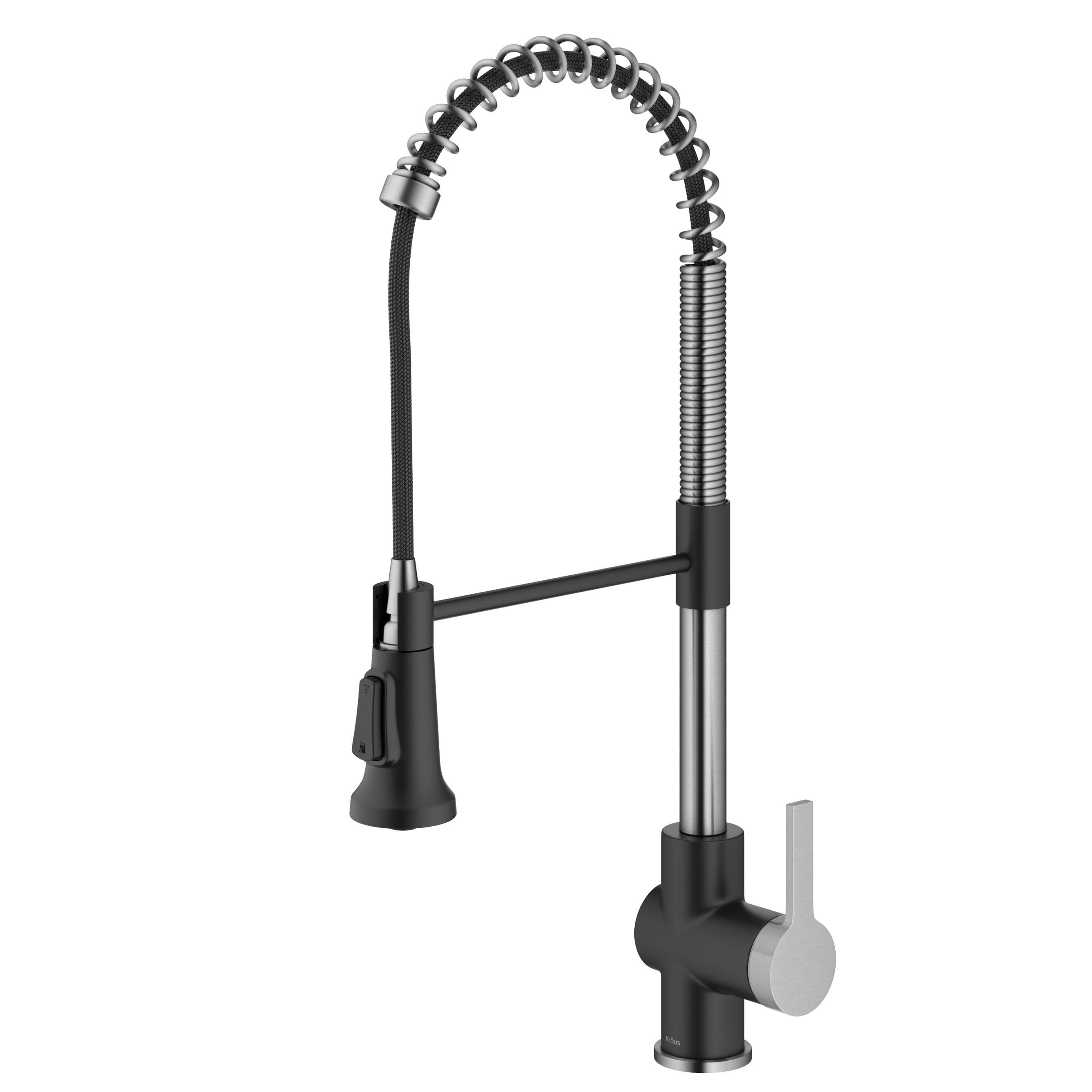 KRAUS Britt Commercial Style Pull-Down Single Handle Kitchen Faucet in Spot-Free Stainless Steel/Matte Black