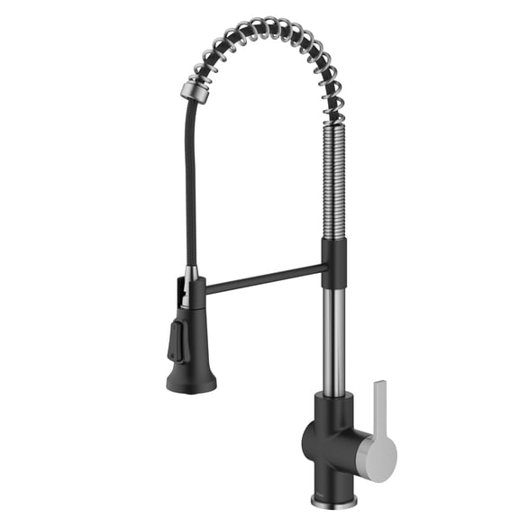 KRAUS Britt Commercial Style Pull-Down Single Handle Kitchen Faucet in Spot-Free Stainless Steel/Matte Black