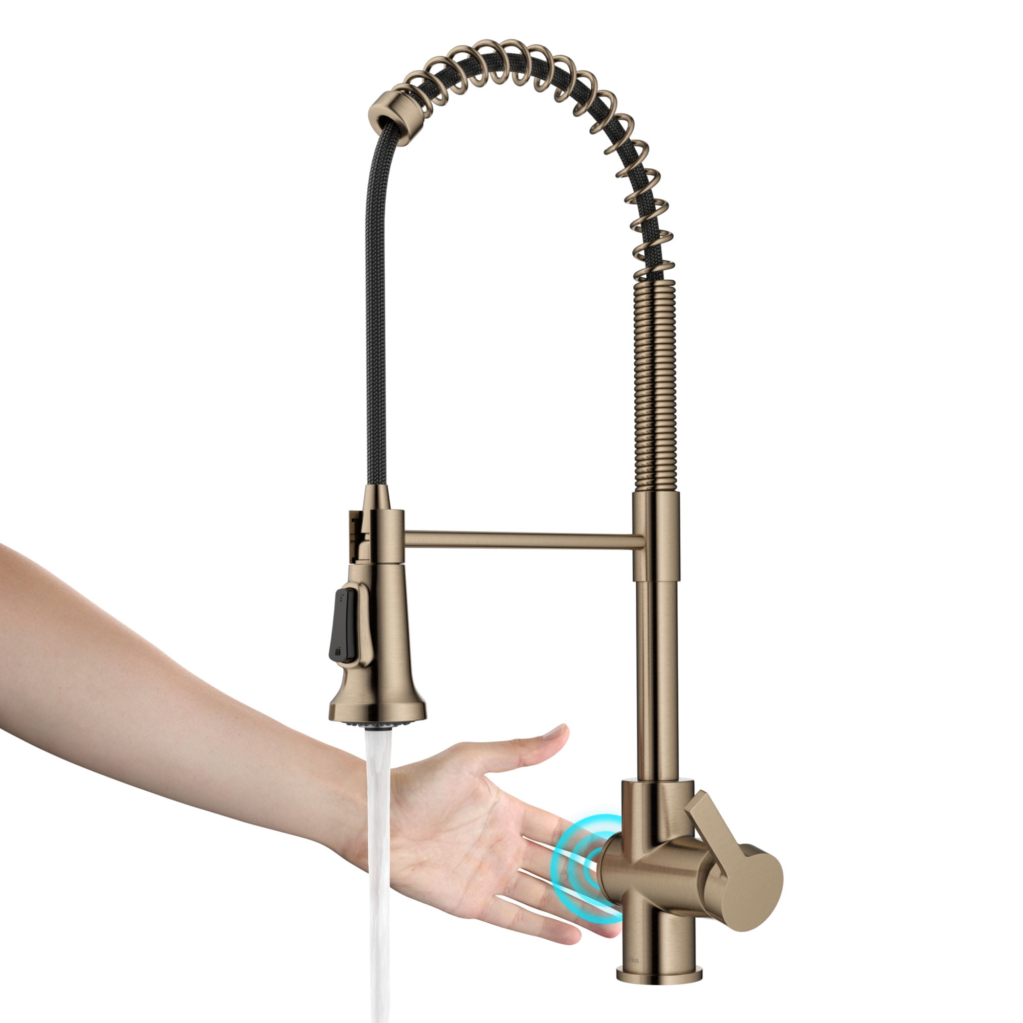 Antique Champagne Bronze Touchless Pull-Down Kitchen Faucet with Spray