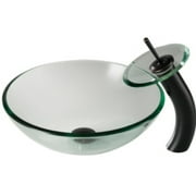 KRAUS Clear Glass Bathroom Vessel Sink and Waterfall Faucet Combo Set with Matching Disk and Pop-Up Drain, Oil Rubbed Bronze Finish