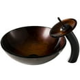 KRAUS Copper Brown Glass Bathroom Vessel Sink and Waterfall Faucet