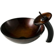 KRAUS Copper Brown Glass Bathroom Vessel Sink and Waterfall Faucet Combo Set with Matching Disk and Pop-Up Drain, Oil Rubbed Bronze Finish