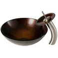 thumbnail image 1 of KRAUS Copper Brown Glass Bathroom Vessel Sink and Waterfall Faucet Combo Set with Matching Disk and Pop-Up Drain, Satin Nickel Finish, 1 of 8