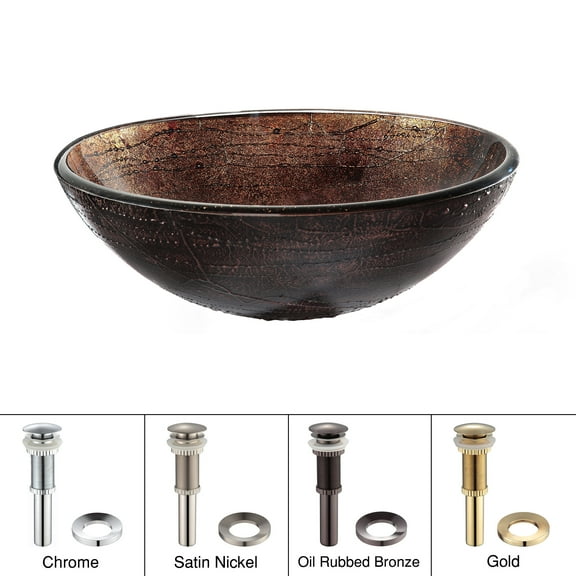 KRAUS Copper Illusion Glass Vessel Sink in Brown with Pop-Up Drain and Mounting Ring in Chrome