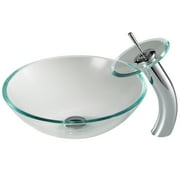 KRAUS Crystal Clear Glass Bathroom Vessel Sink and Waterfall Faucet Combo Set with Matching Disk and Pop-Up Drain, Chrome Finish