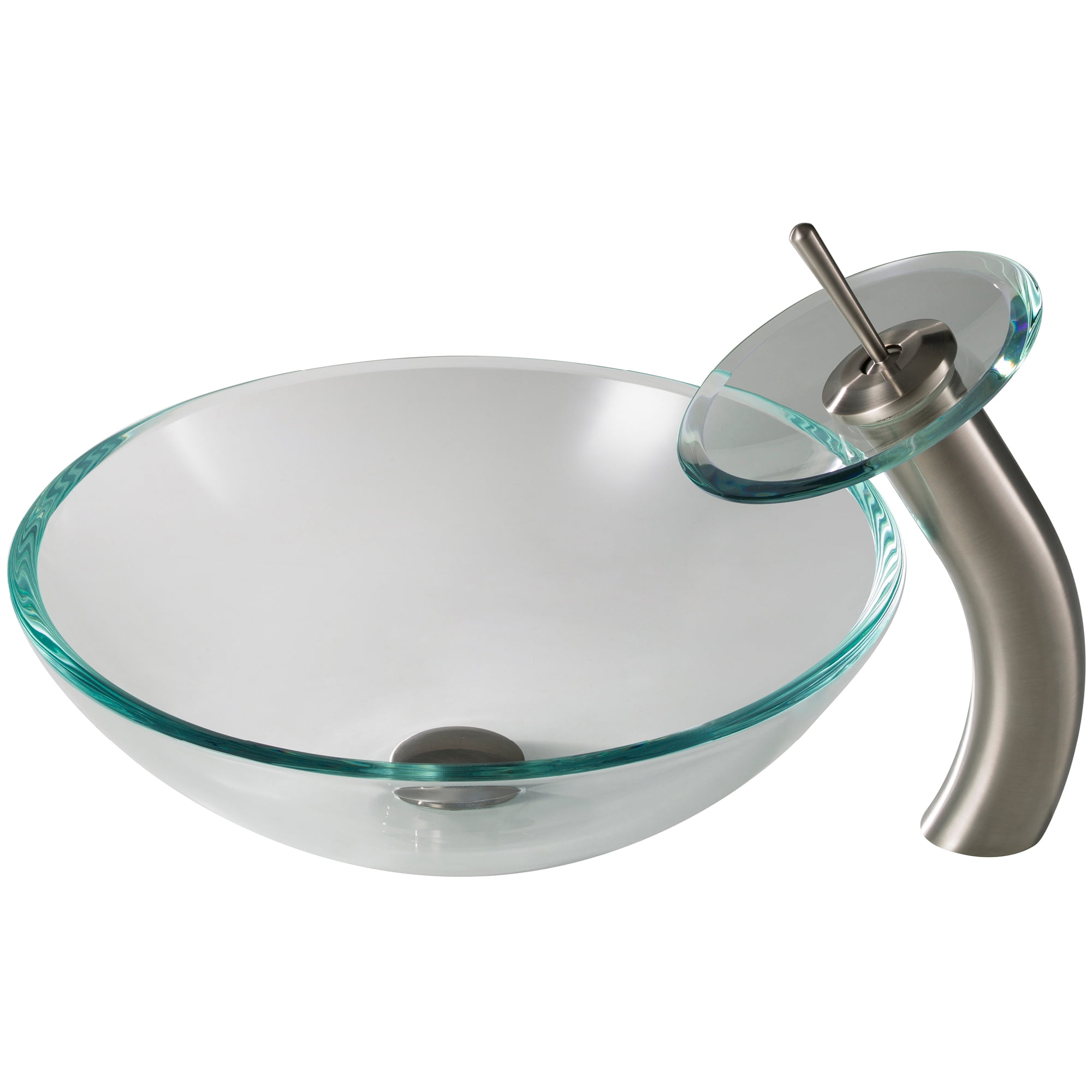 KRAUS Crystal Clear Glass Bathroom Vessel Sink and Waterfall Faucet