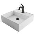 thumbnail image 1 of KRAUS Elavo 18 1/2-inch Square White Porcelain Ceramic Bathroom Vessel Sink with Overflow and Matte Black Arlo Faucet Combo Set with Lift Rod Drain, 1 of 7