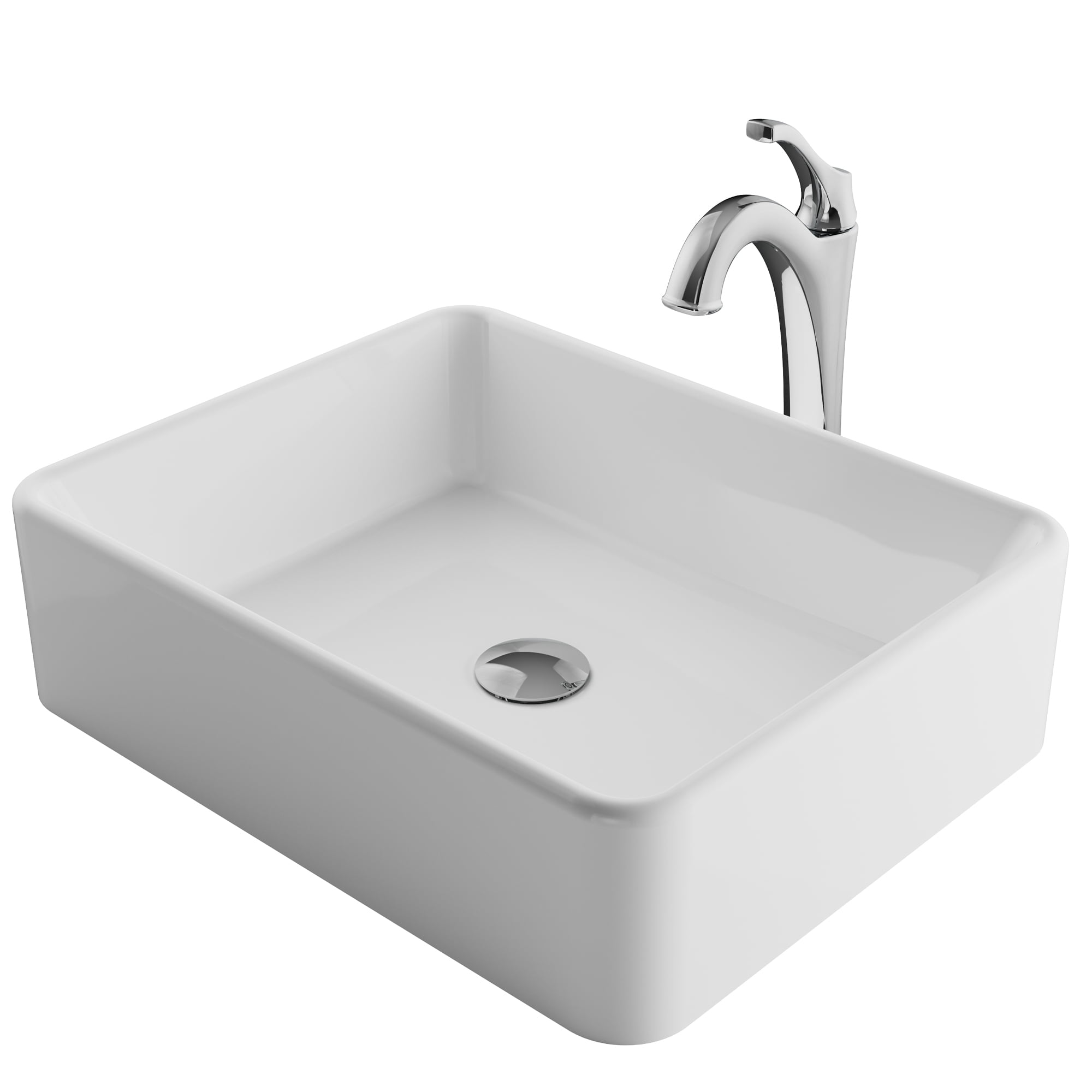 KRAUS Elavo™ 19inch Modern Rectangular White Porcelain Ceramic Bathroom Vessel Sink and Arlo