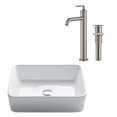 thumbnail image 1 of KRAUS Elavo Modern Rectangular Vessel White Porcelain Ceramic Bathroom Sink, 19 inch and Ramus Single Handle Vessel Bathroom Sink Faucet with Pop-Up Drain in Spot Free Stainless Steel, 1 of 7