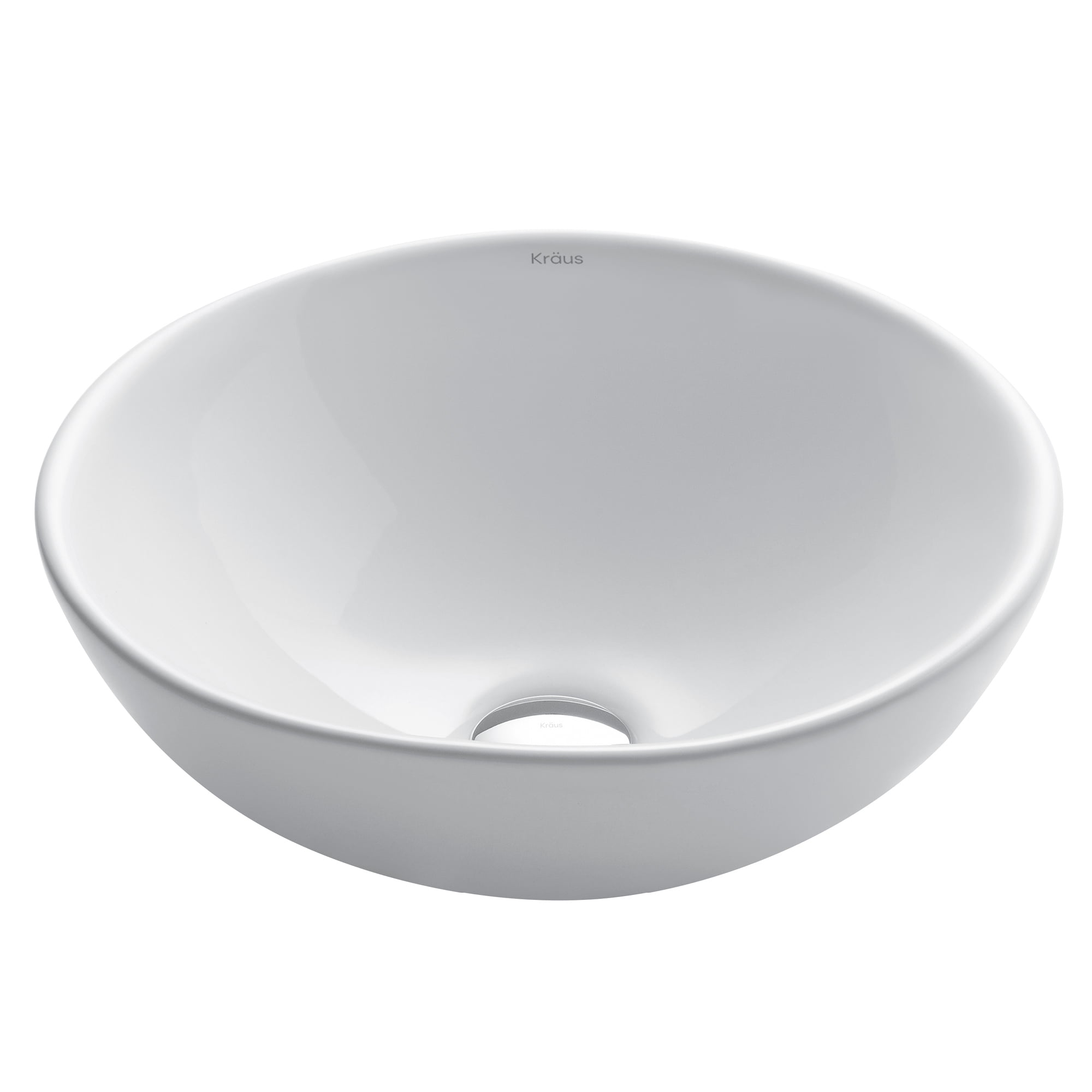 White Round Ceramic Vessel Bathroom Sink, 16 Inch