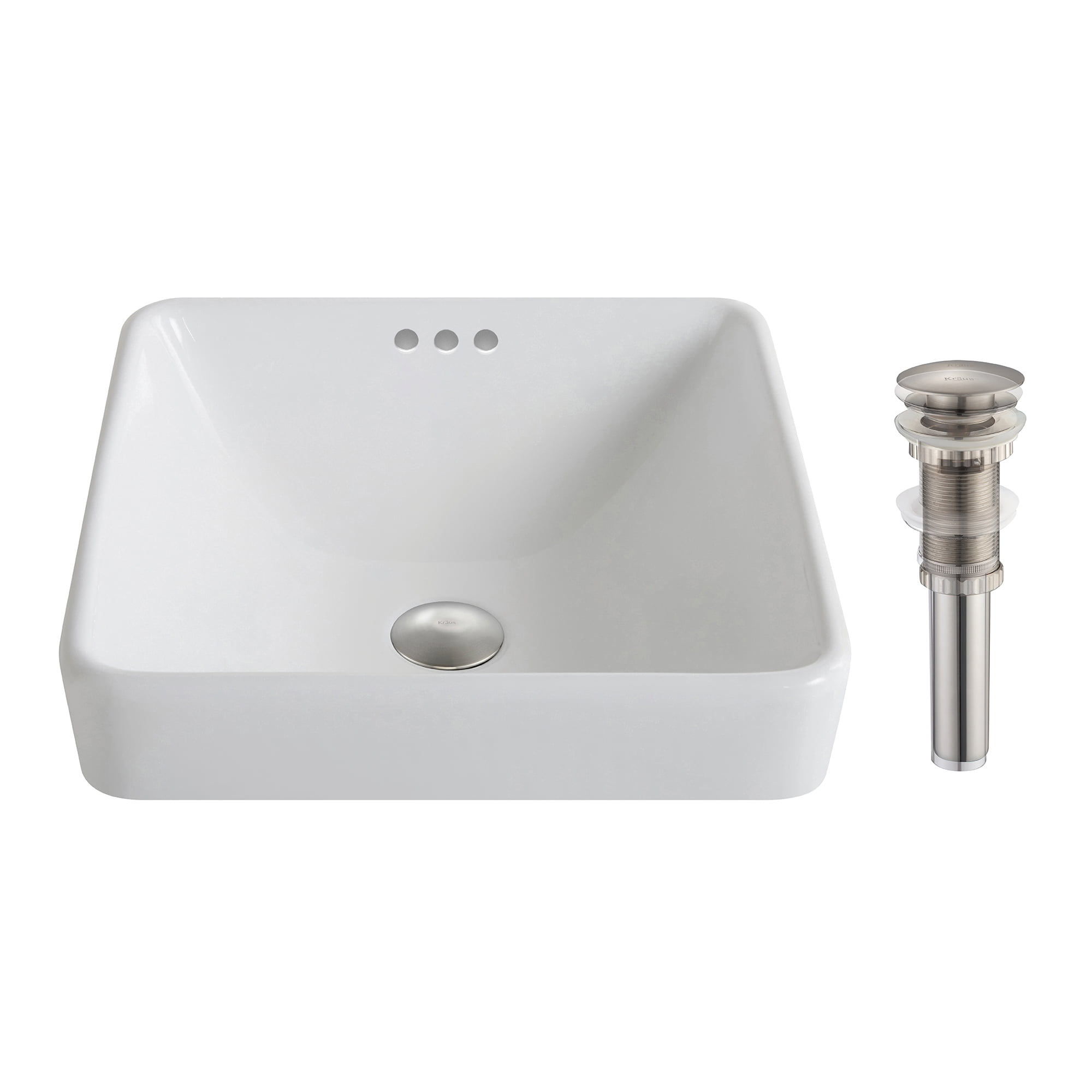 White Ceramic Square Semi-Recessed Vessel Sink with Overflow