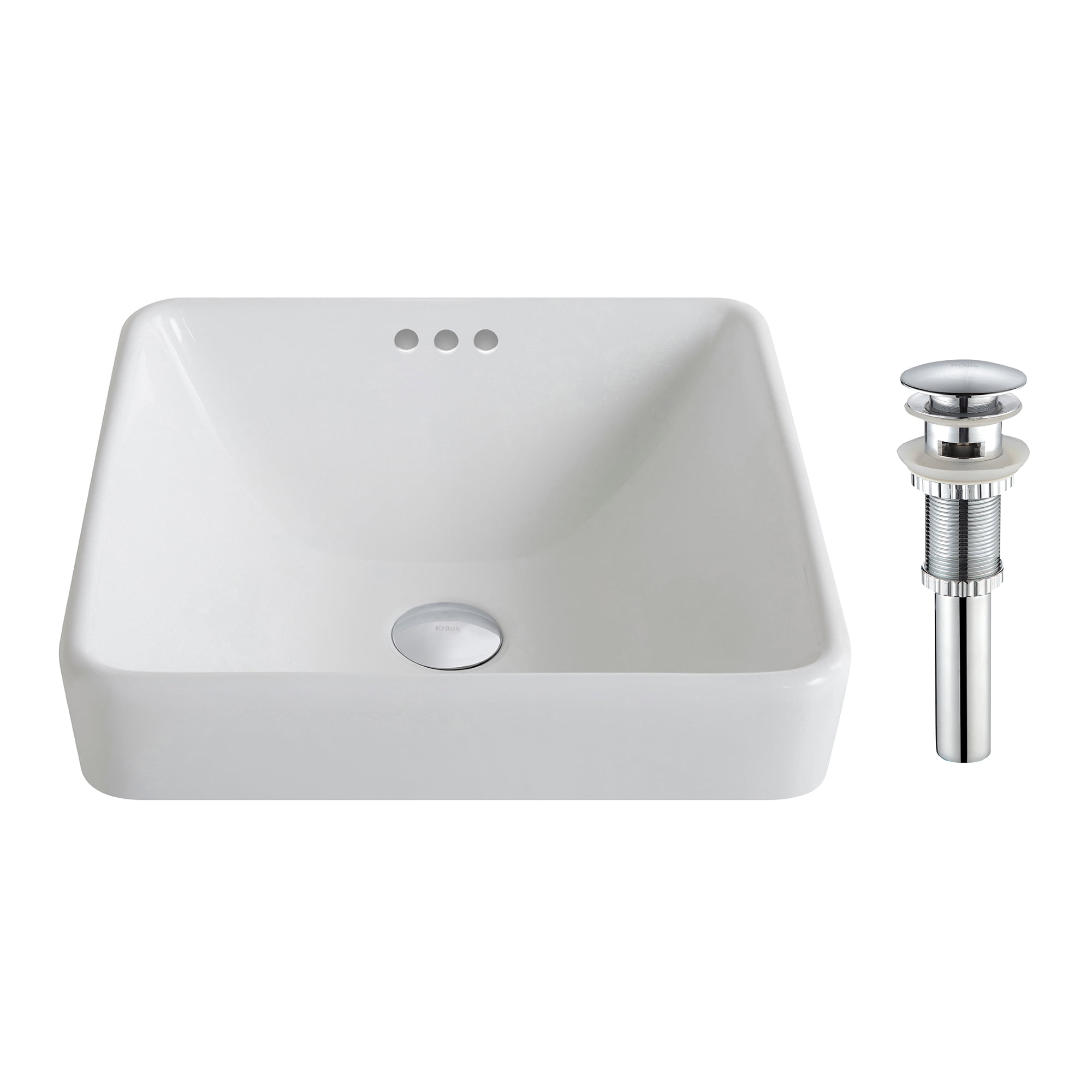 Elavo White Ceramic Square Semi-Recessed Bathroom Sink