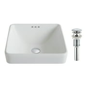 KRAUS Elavo™ Series Square Ceramic Semi-Recessed Bathroom Sink in White with Overflow and Pop-Up Drain in Chrome