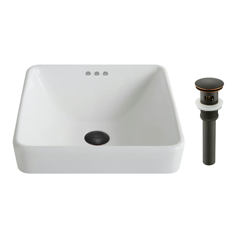 KRAUS Elavo Series Square Ceramic Semi-Recessed Bathroom Sink in White with Overflow KRAUS Elavo Series Square Ceramic Semi-Recessed Bathroom Sink in White with Overflow