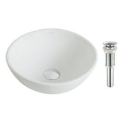 KRAUS Elavo  Small Round Ceramic Vessel Bathroom Sink in White with Pop-Up Drain in Chrome