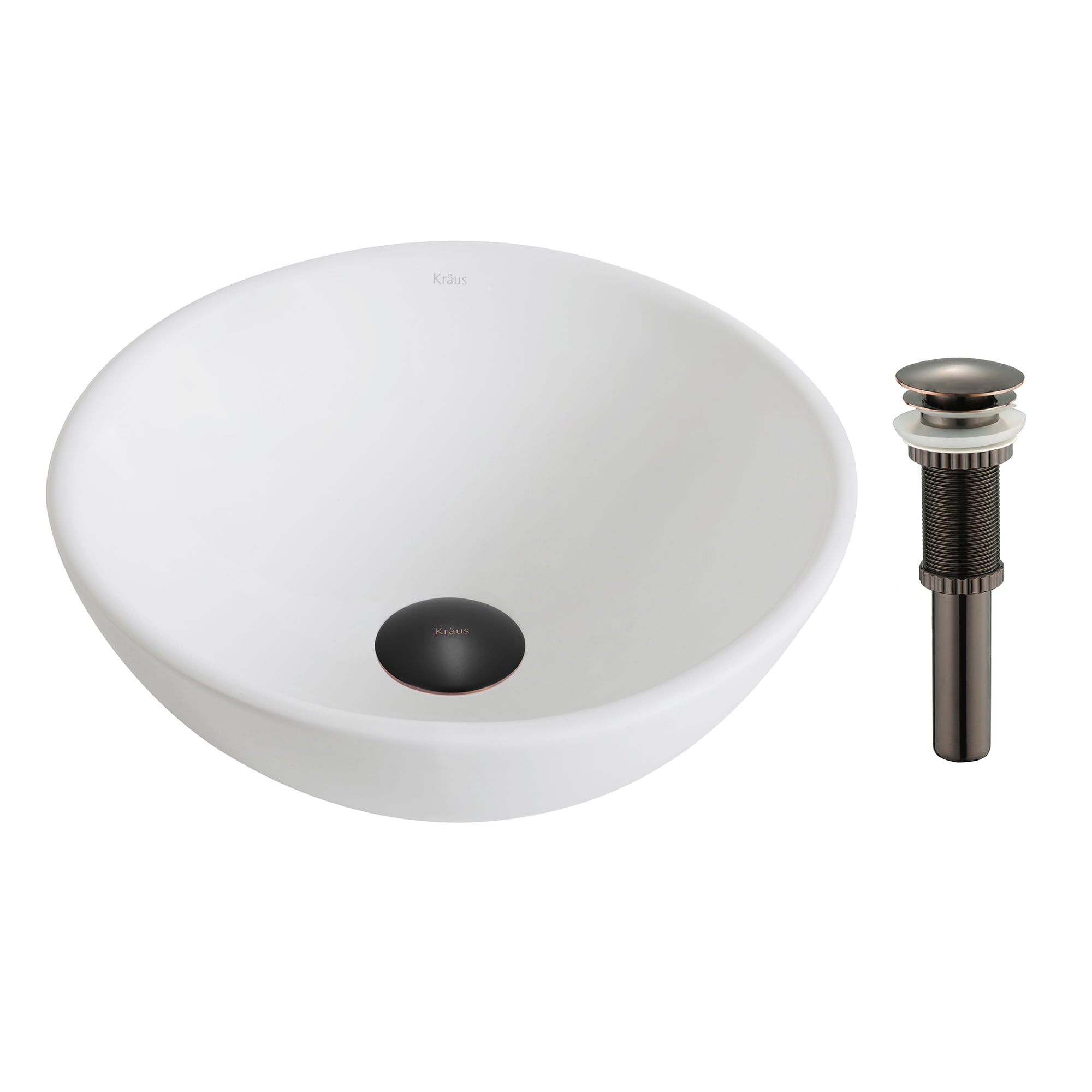 Elavo White Ceramic Round Vessel Sink with Oil Rubbed Bronze Drain
