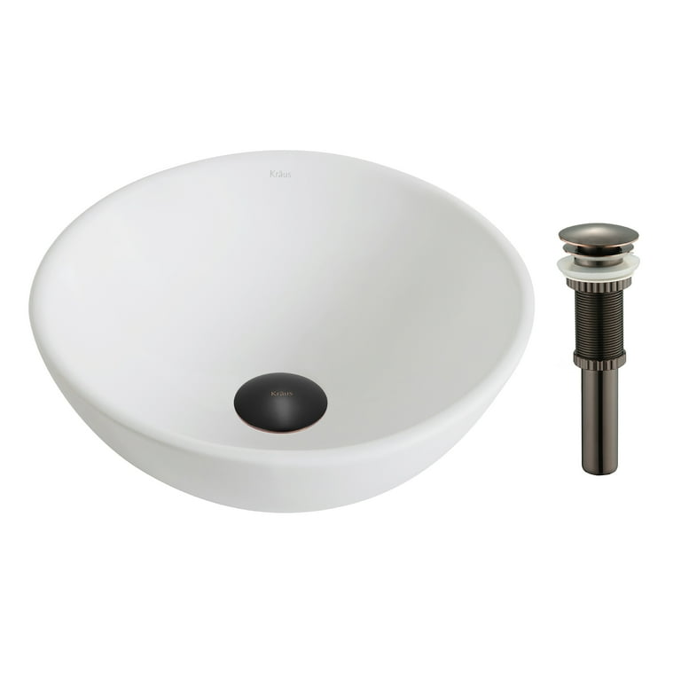 KRAUS Elavo Small Round Ceramic Vessel Bathroom Sink in White