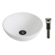 KRAUS Elavo  Small Round Ceramic Vessel Bathroom Sink in White with Pop-Up Drain in Oil Rubbed Bronze