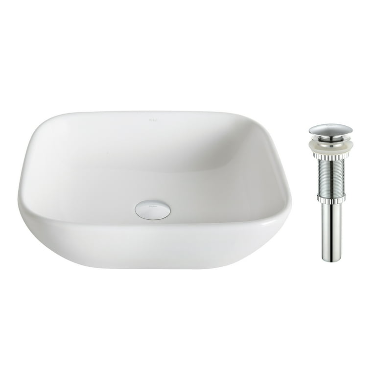 KRAUS Elavo Soft Square Ceramic Vessel Bathroom Sink in White KRAUS Elavo Soft Square Ceramic Vessel Bathroom Sink in White