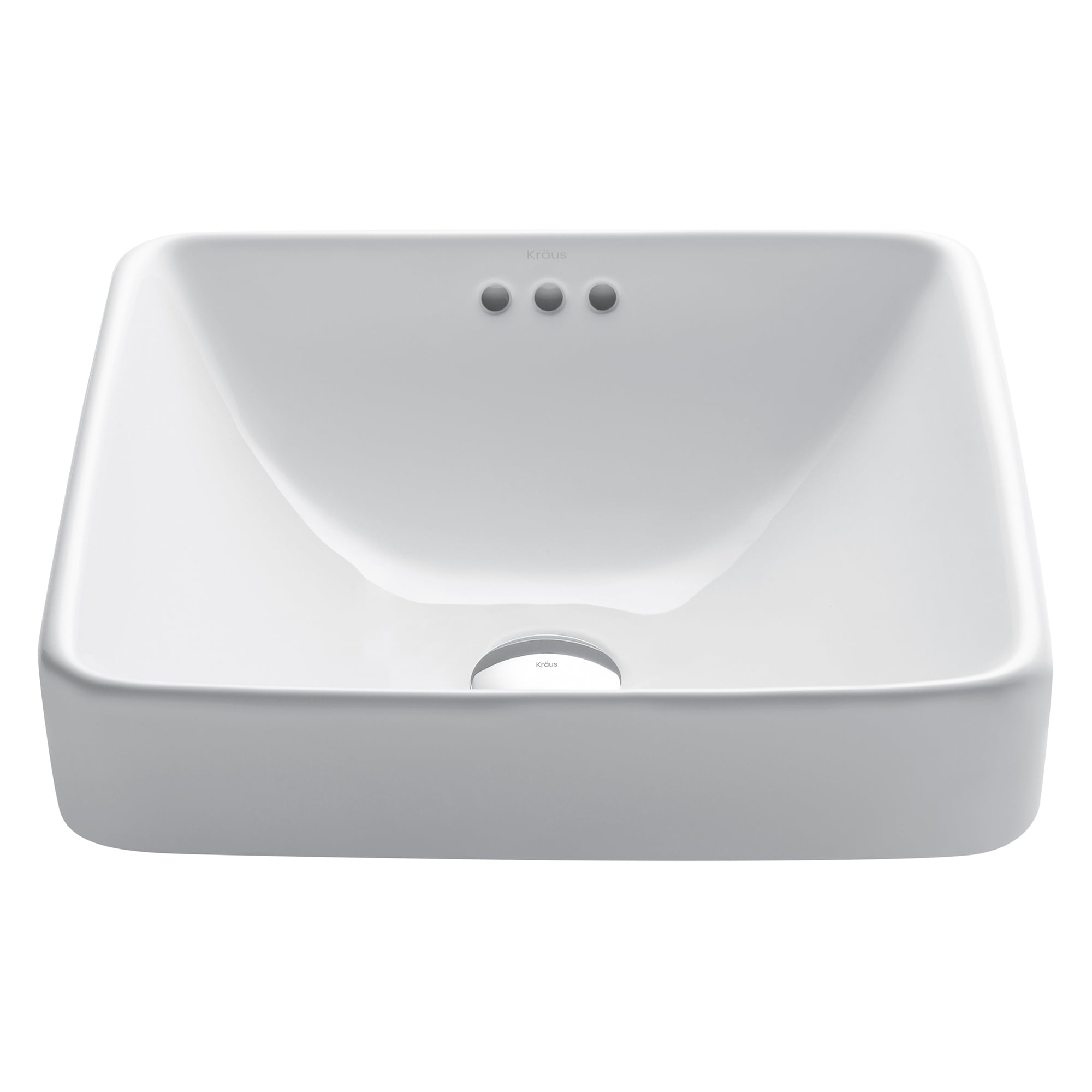 Elavo White Ceramic Square Semi-Recessed Bathroom Sink with Overflow