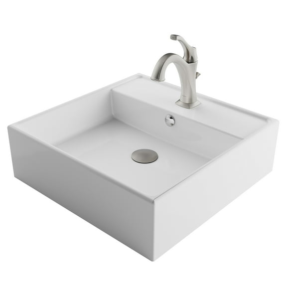 KRAUS Elavo White Ceramic 18 5/8in Square Vessel Sink