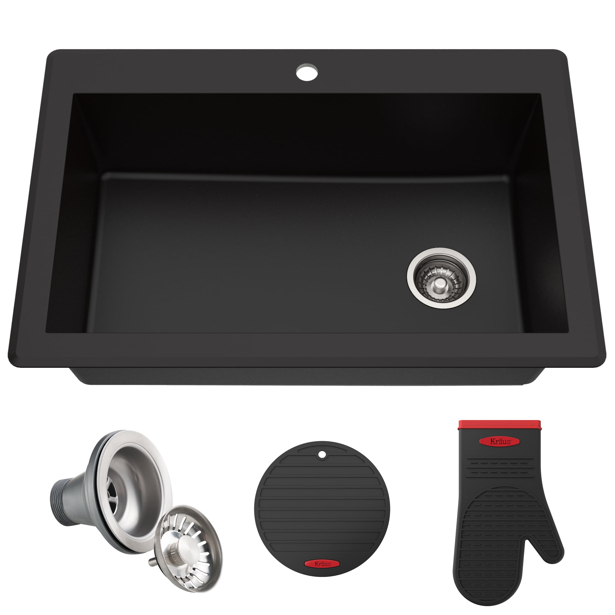 33-Inch Black Granite Single Bowl Drop-In Kitchen Sink