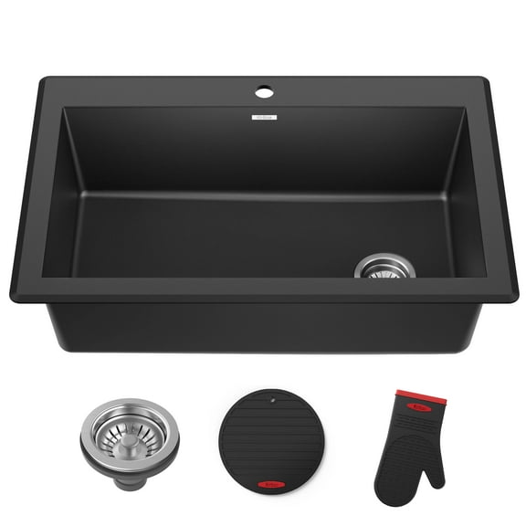 KRAUS Forteza 33” Drop In / Undermount Single Bowl Granite Kitchen Sink in Black
