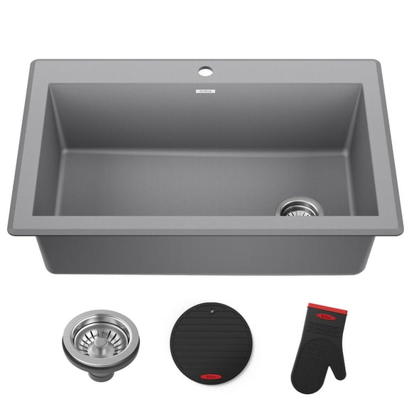 KRAUS Forteza 33” Drop In / Undermount Single Bowl Granite Kitchen Sink in Grey