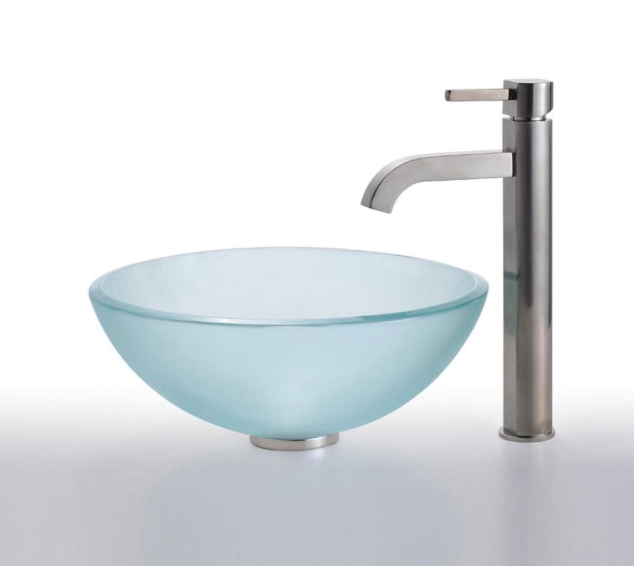 Frosted Glass Circular Vessel Sink with Satin Nickel Faucet