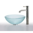thumbnail image 1 of KRAUS Frosted Glass Vessel Sink in Clear with Single Hole Single-Handle Ramus Faucet in Satin Nickel, 1 of 3