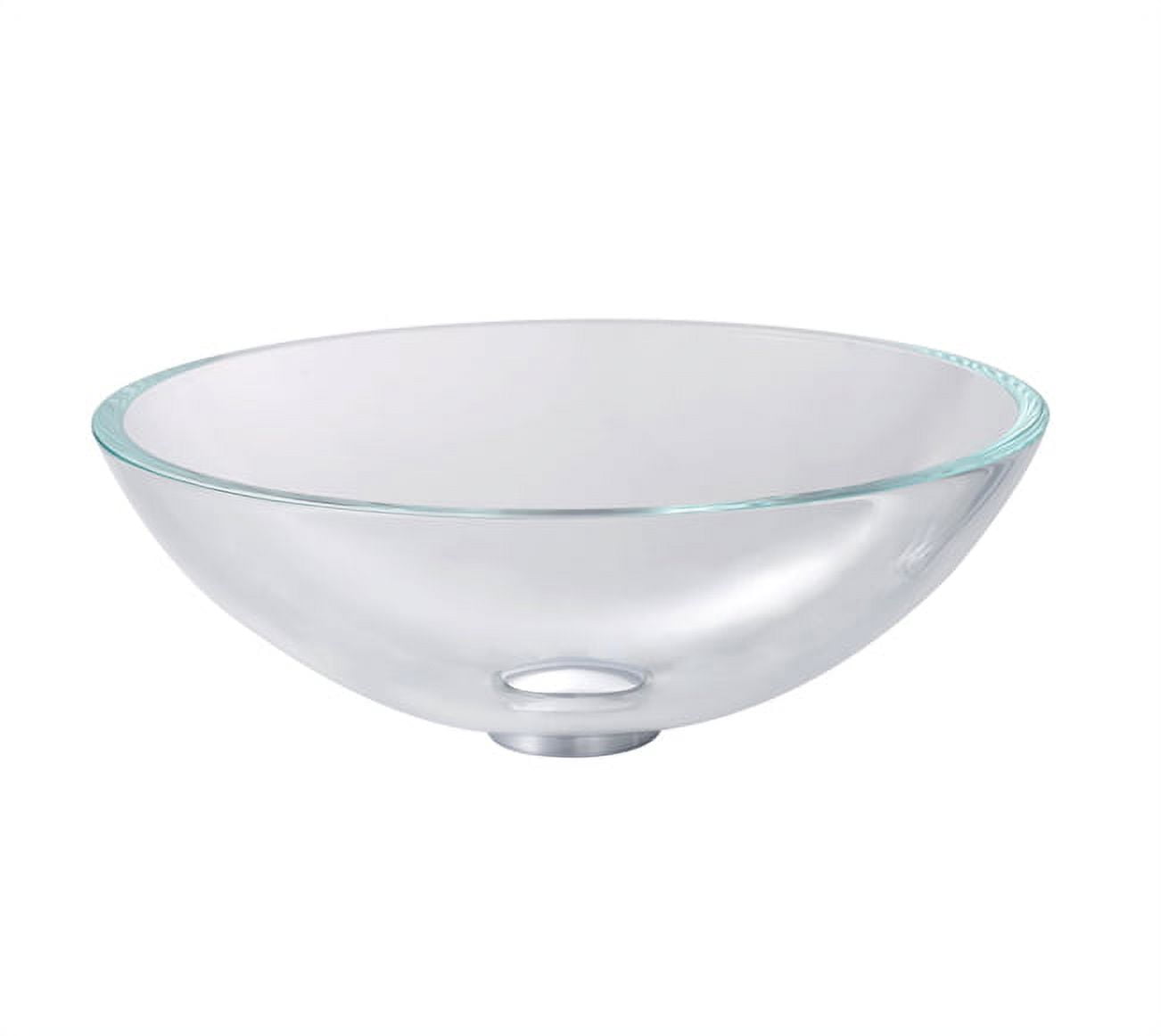 Crystal Clear Round Glass Vessel Sink with Satin Nickel Drain