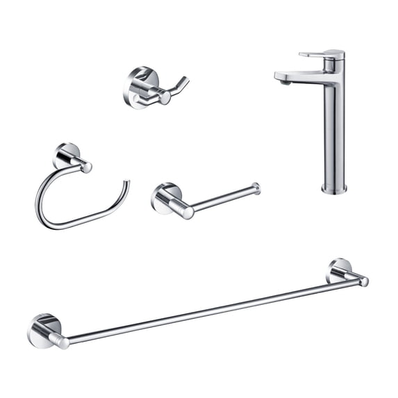 KRAUS Indy Single Handle Vessel Bathroom Faucet with 24-inch Towel Bar, Paper Holder, Towel Ring and Robe Hook in Chrome