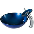 thumbnail image 1 of KRAUS Irruption Blue Glass Bathroom Vessel Sink and Waterfall Faucet Combo Set with Matching Disk and Pop-Up Drain, Chrome Finish, 1 of 8
