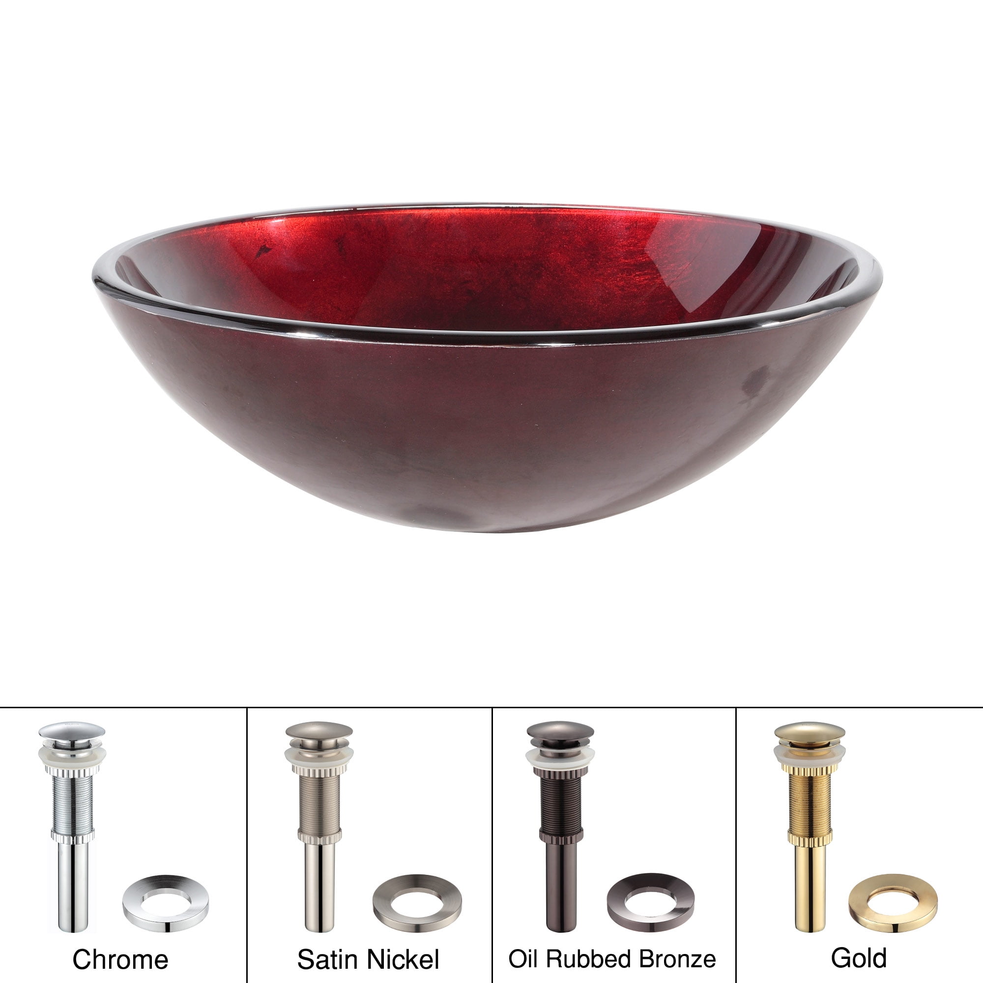 Red Glass Above-Counter Vessel Sink with Chrome Mounting Ring