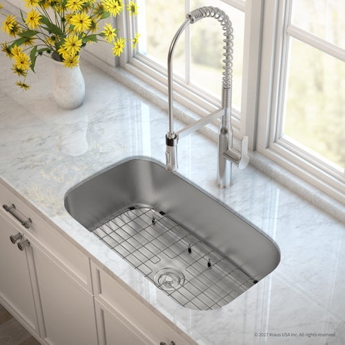 kraus outlast microshield  stainless steel real 16 gauge 31.5'' x 18.38'' undermount kitchen sink with faucet