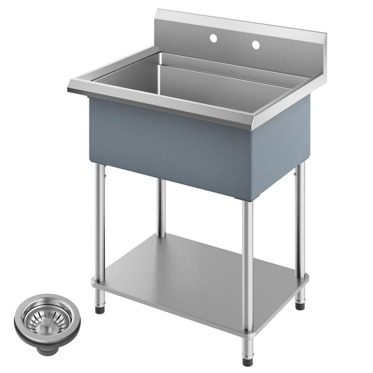 Freestanding Stainless Steel 29 in. 2-Hole Single Bowl Commercial Kitchen Sink Freestanding Stainless Steel 29 in. 2-Hole Single Bowl Commercial Kitchen Sink