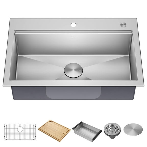 KRAUS Kore 32” Drop In / Undermount Workstation 18 Gauge Single Bowl Stainless Steel Kitchen Sink with Accessories
